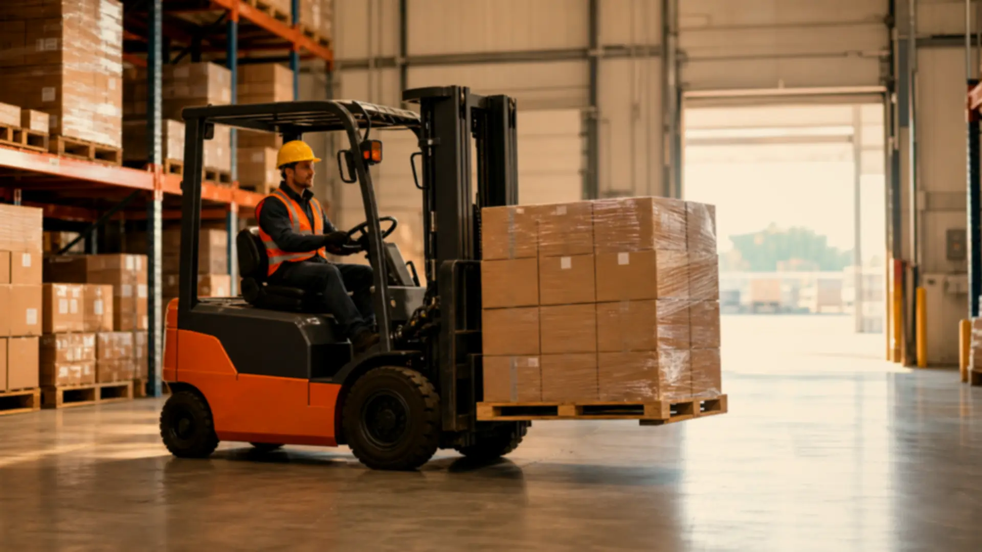 Forklift moving pallets in a warehouse in Pakistan